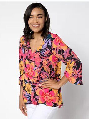 Beautiful by Lawrence Zarian Floral Blouse 3X Bold Tropical Print